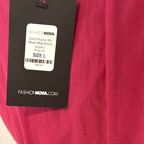 NWT FASHION NOVA, Don't Ruche Me Mesh Gown, Burgundy Wine, Instantly Slimming,L - Picture 16 of 16